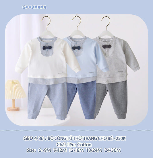 GBD4-86: Bộ Công Tử Thời Trang Cho Bé Goodmama Chất Liệu Cotton