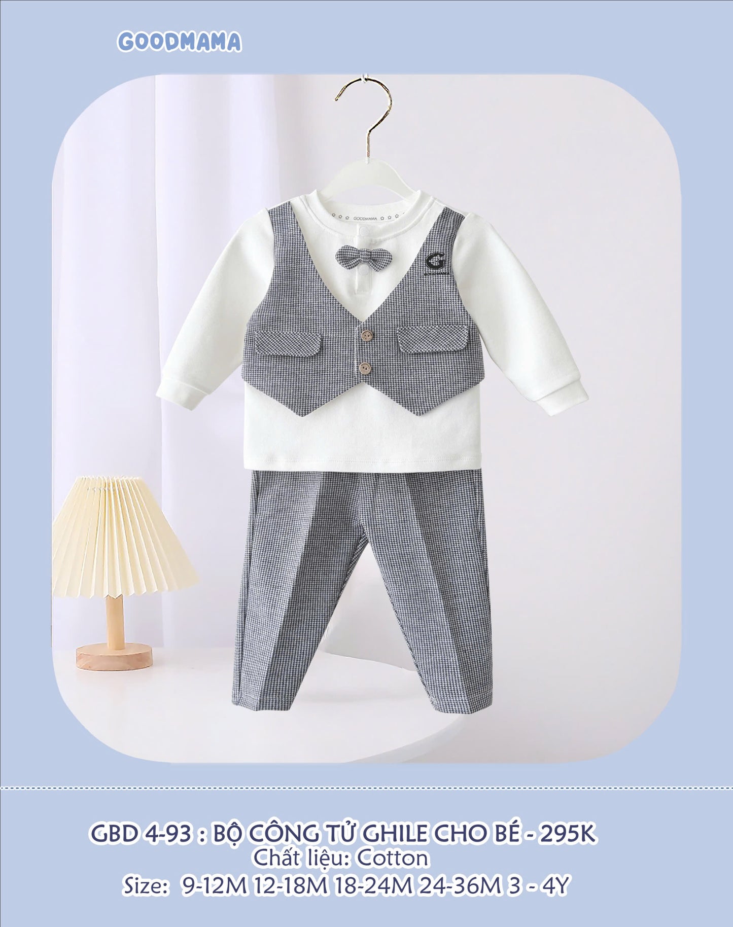 GBD4-93: Bộ Ghile Công Tử Cho Bé Goodmama Chất Liệu Cotton