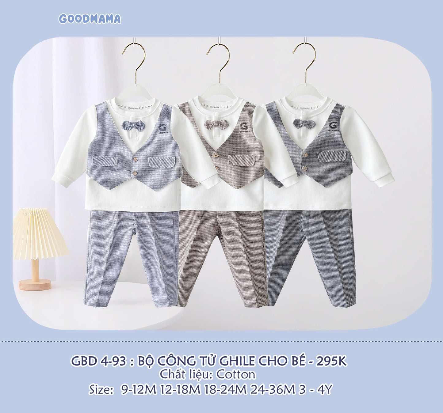 GBD4-93: Bộ Ghile Công Tử Cho Bé Goodmama Chất Liệu Cotton