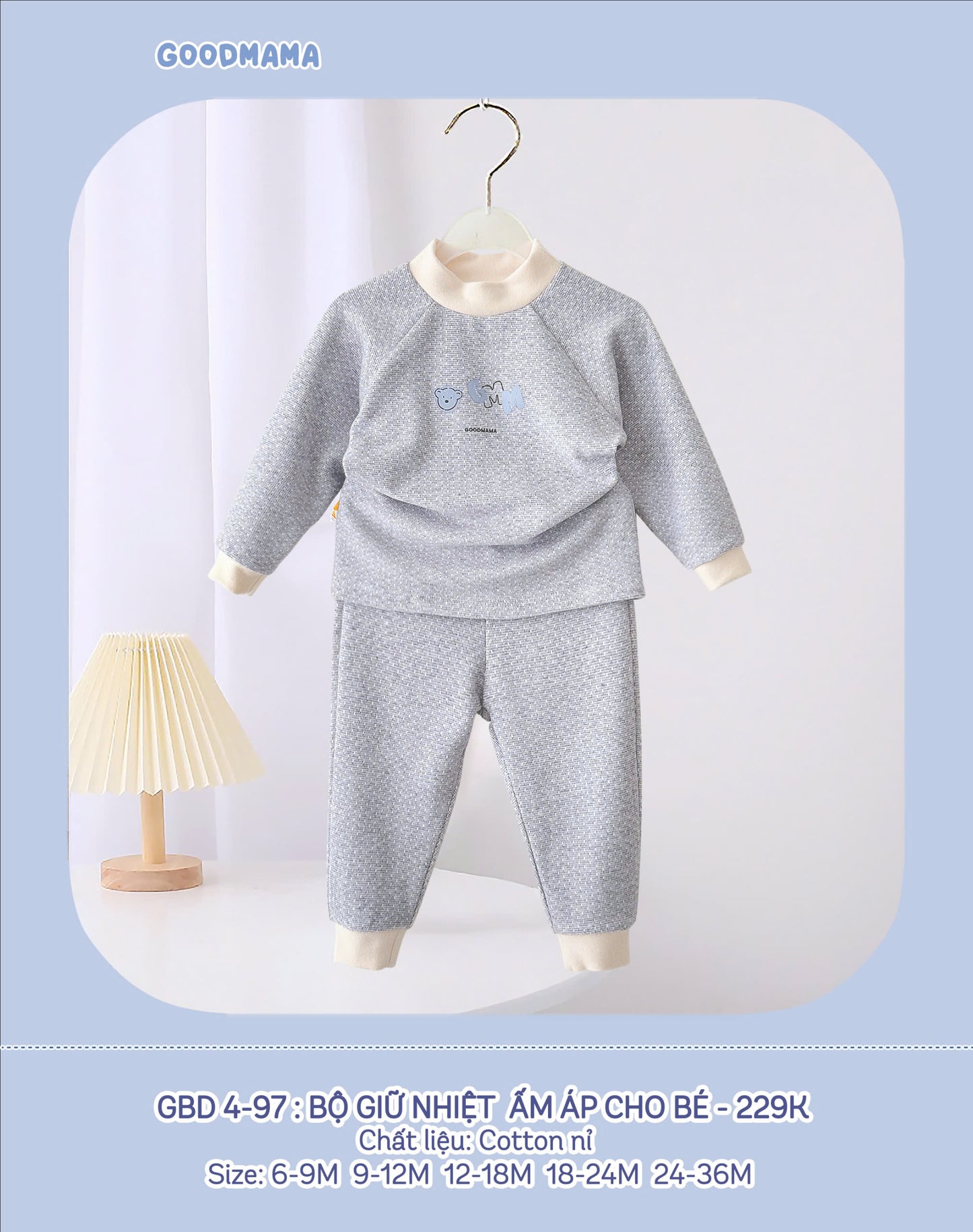 GBD4-97: Bộ Giữ Nhiệt Ấm Áp Cho Bé Goodmama Chất Liệu Cotton Nỉ