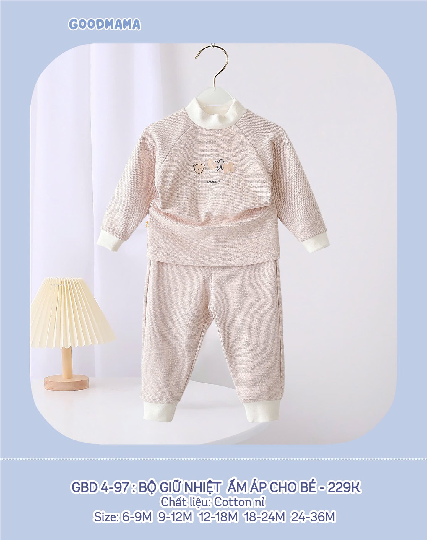 GBD4-97: Bộ Giữ Nhiệt Ấm Áp Cho Bé Goodmama Chất Liệu Cotton Nỉ