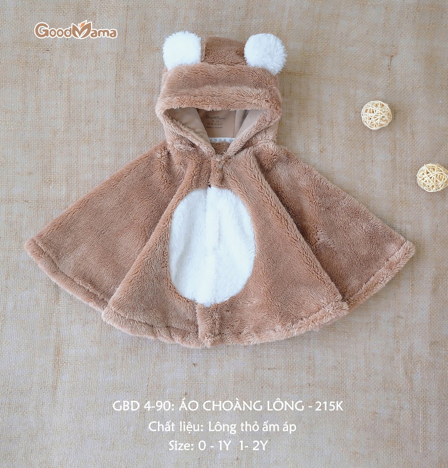 GBD4-90: Áo Choàng Lông Goodmama Chất Liệu Lông Thỏ Ấm Áp