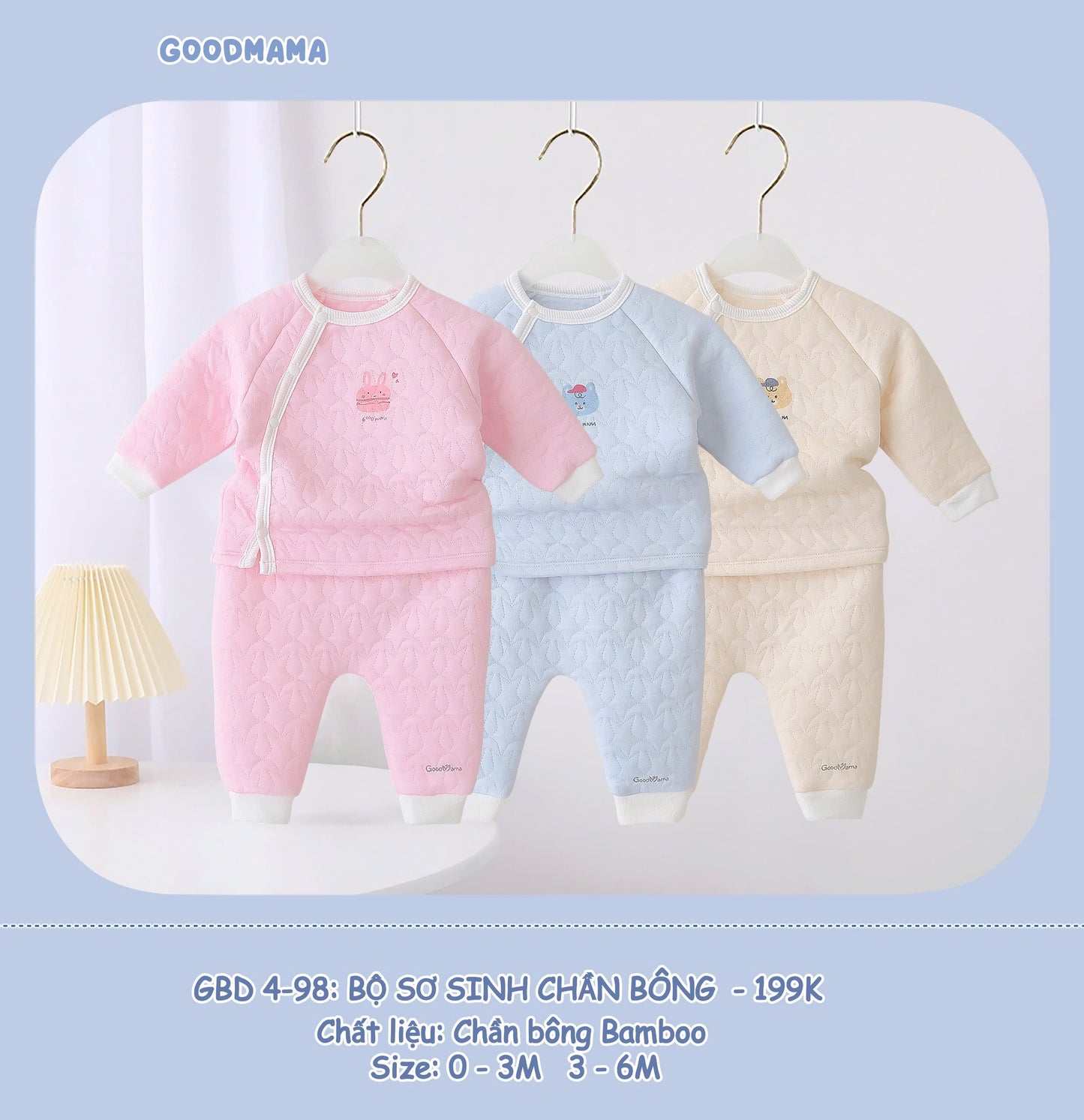 GBD4-98: Bộ Sơ Sinh Chần Bông Goodmama Chất Liệu Chần Bông Bamboo