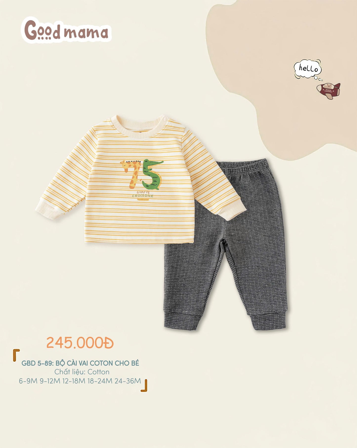 GBD5-89: BỘ CÀI VAI COTTON CHO BÉ