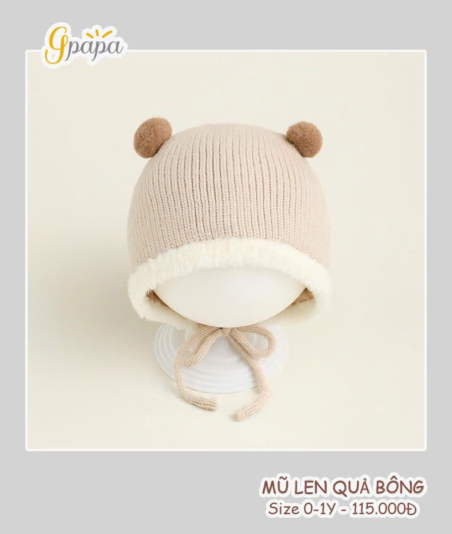 MŨ LEN QUẢ BÔNG CHO BÉ 0 – 1 TUỔI