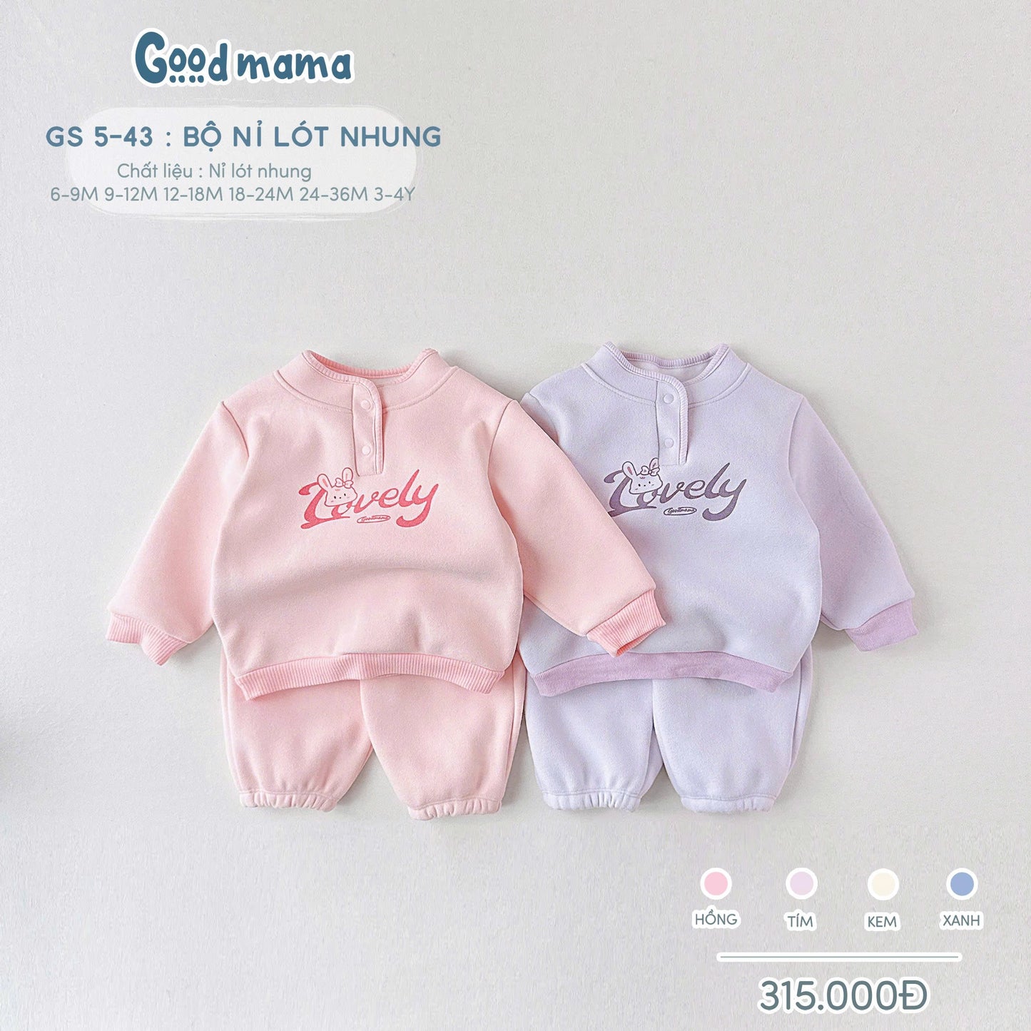 GS5-43: Bộ nỉ lót nhung cho bé