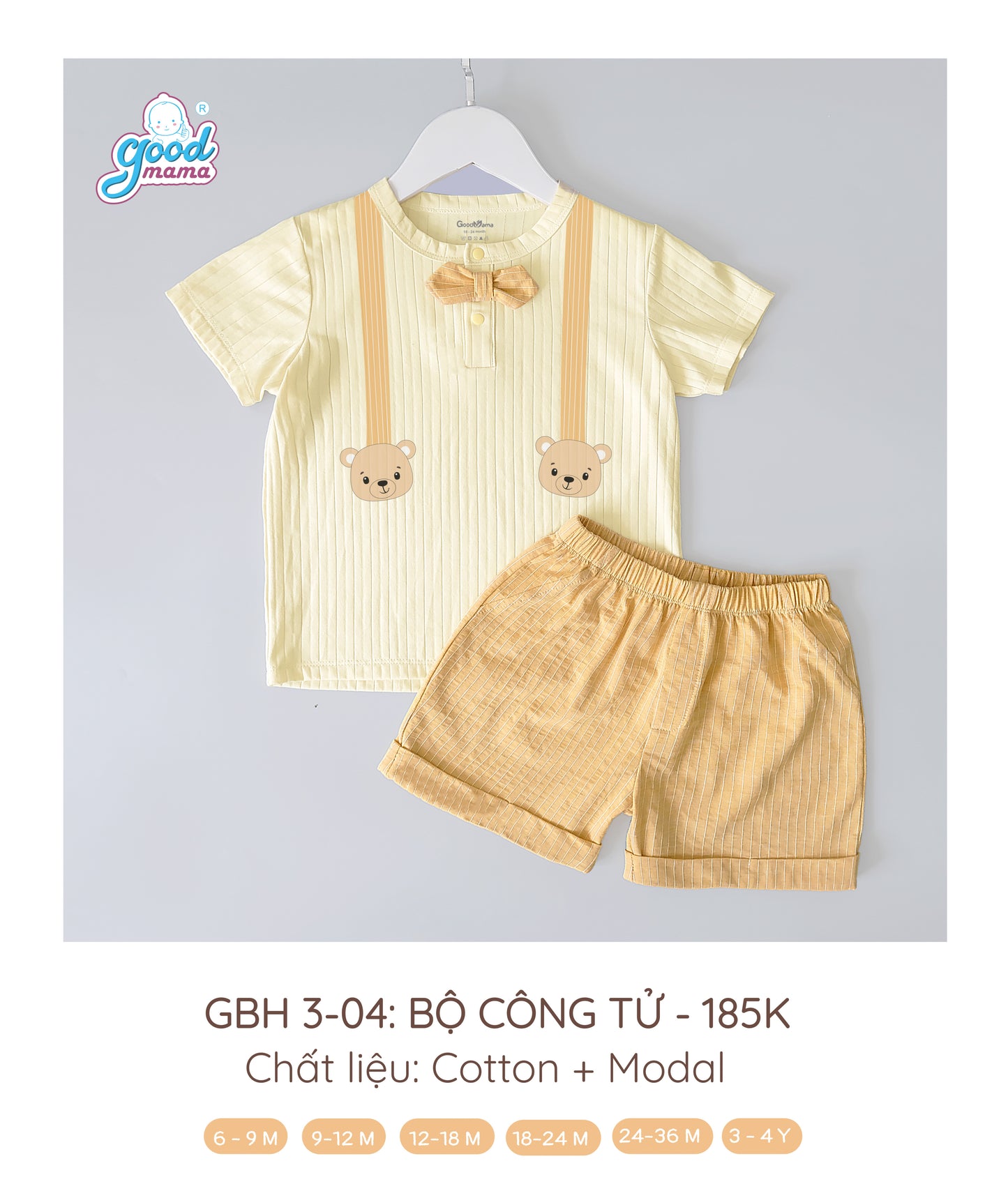 GBH3-03: Bộ Quần Áo Công Tử Cho Bé Trai Goodmama chất liệu Cotton + Modal