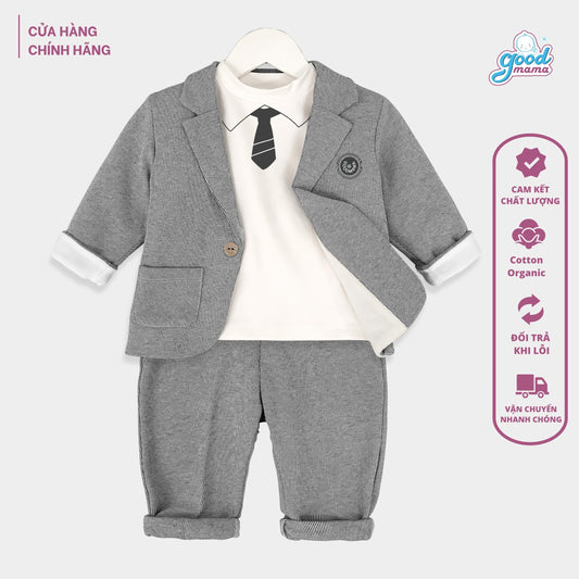 Bộ Quần Áo Vest Công Tử Cao Cấp Cho Bé Trai Goodmama chất liệu Cotton Organic mềm mại