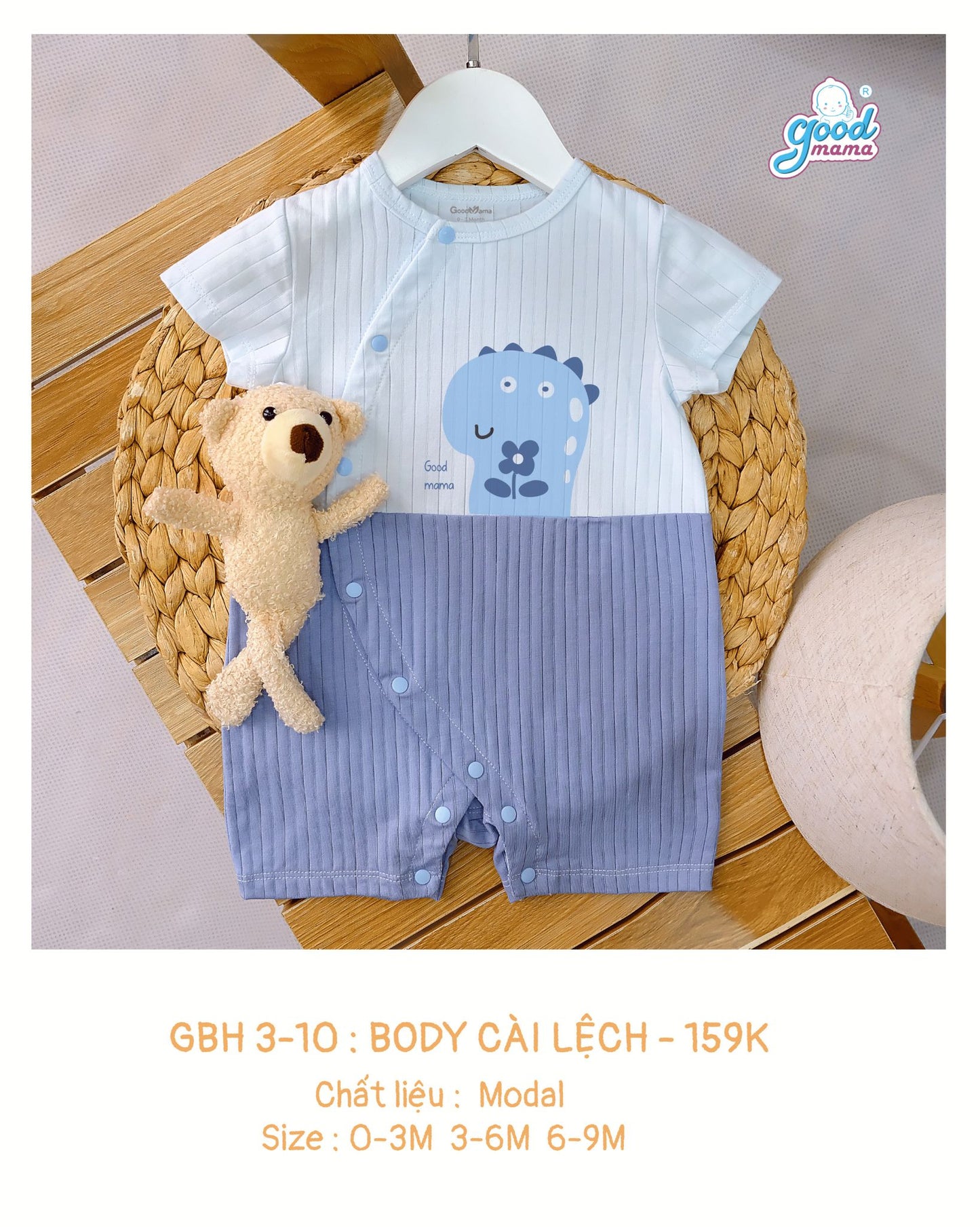 GBH3-10: Bodysuit Cho Bé Sơ Sinh trai gái Goodmama chất liệu Cotton Organic size từ 0-9 tháng tuổi